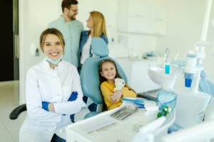 Family visiting Orchard Family Dental in Leduc for a checkup with their family dentist